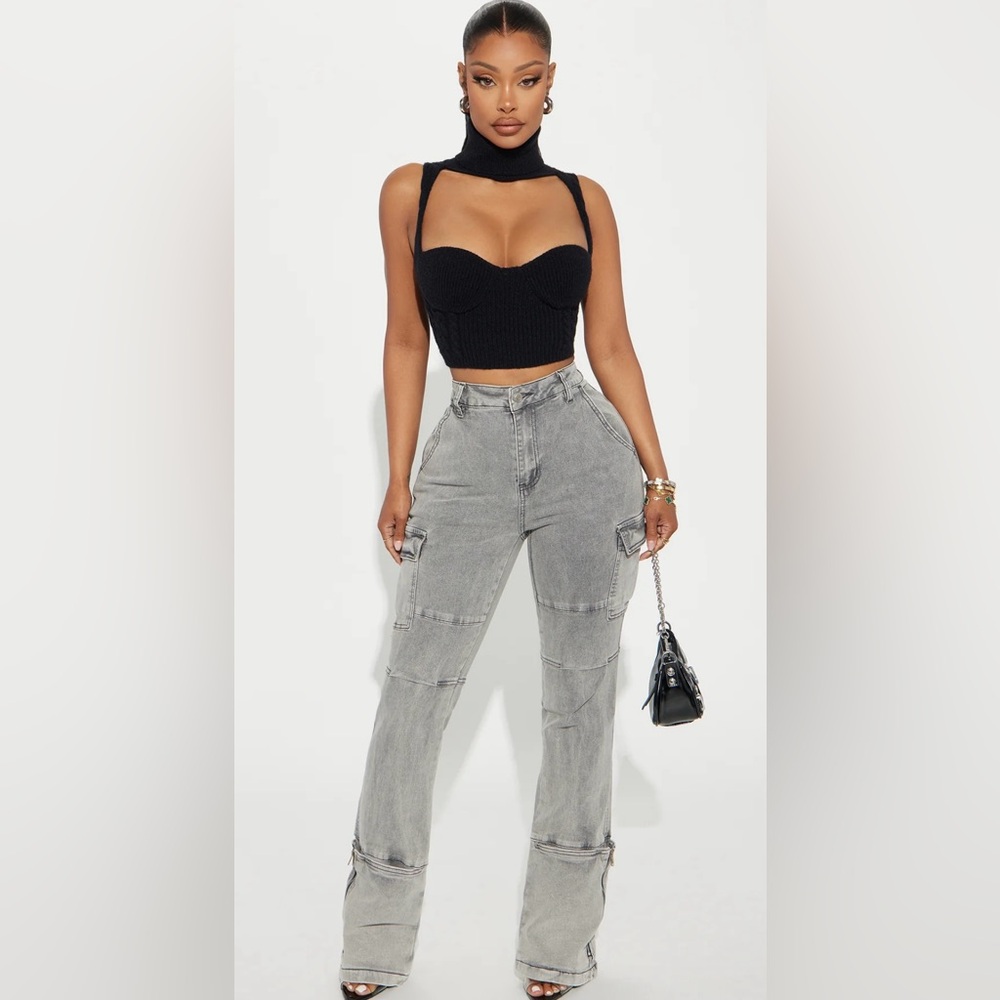 Fashion Nova Gray Straight Leg Jeans